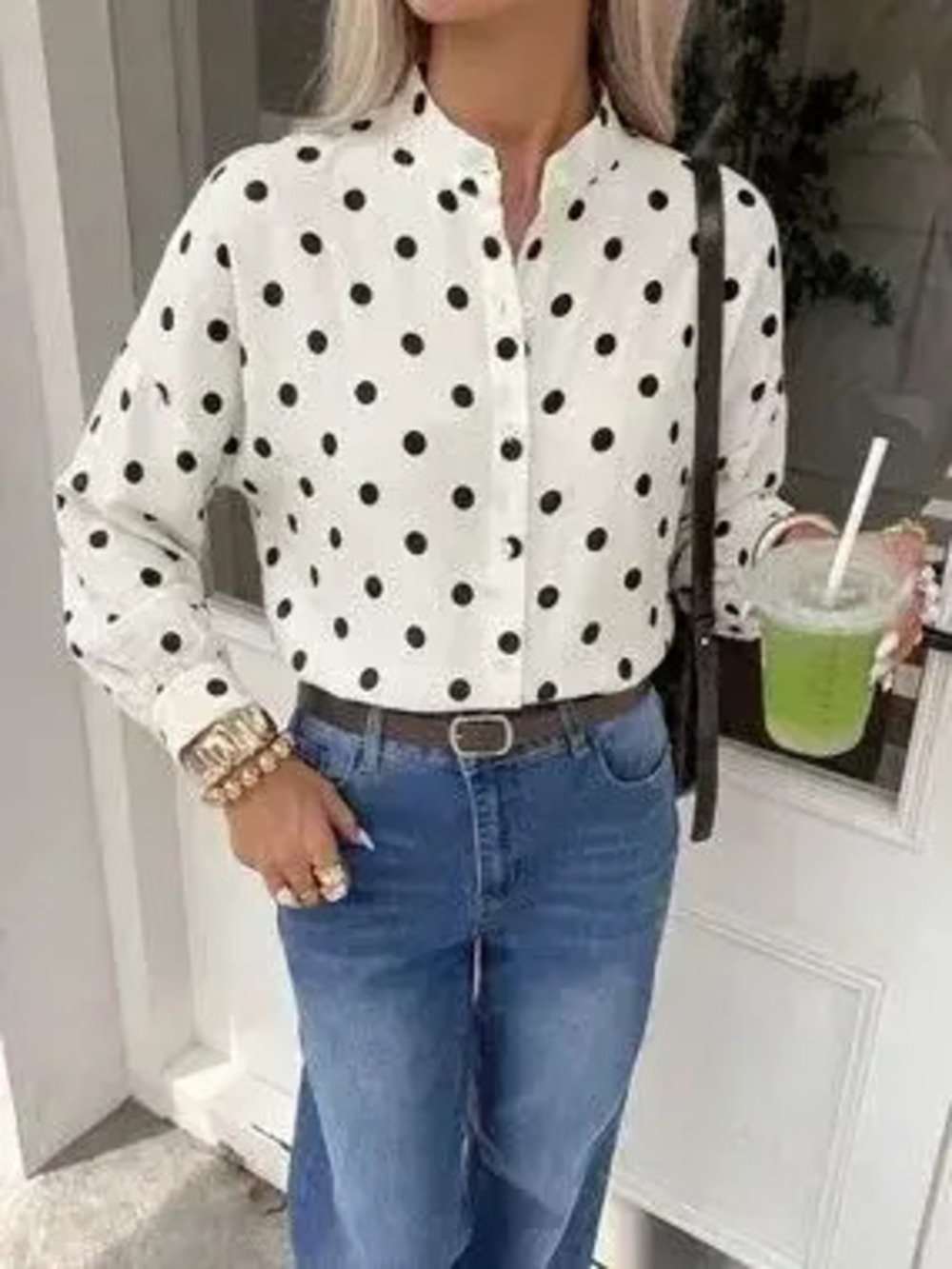 Polka Dot Button-Up Shirt - Picture 3 of 9